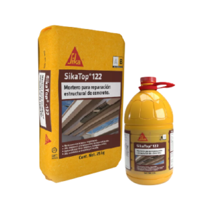 Saco de 25 kg y garrafa de SikaTop-122, mortero para reparación estructural de concreto de Sika