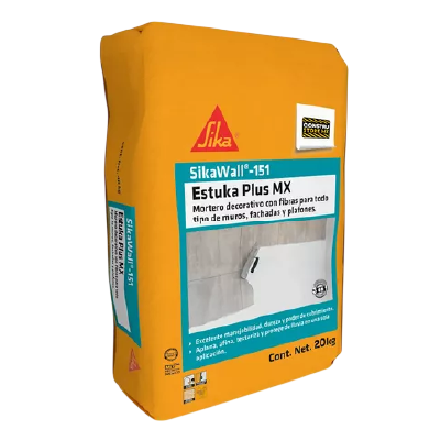 Saco de 20kg de SikaWall-151 Estuka Plus MX, mortero decorativo con fibras para muros y fachadas