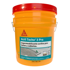 Cubeta de 18 litros de impermeabilizante acrílico Sika Acril Techo 3 Pro de color naranja con tapa roja