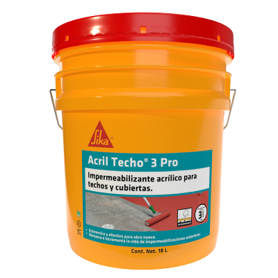 Cubeta de 18 litros de impermeabilizante acrílico Sika Acril Techo 3 Pro color rojo para protección de techos