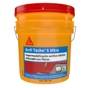 Cubeta de 18 litros de impermeabilizante acrílico Sika Acril Techo 5 Ultra en color rojo