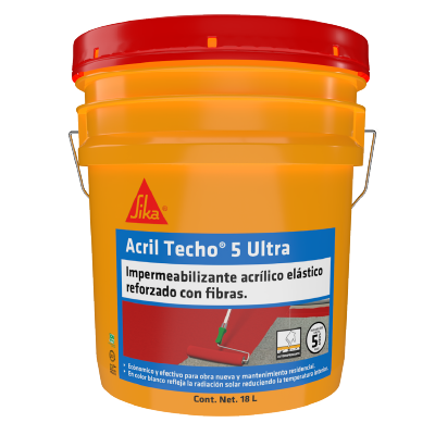 Cubeta de 18 litros de impermeabilizante acrílico Sika Acril Techo 5 Ultra en color rojo
