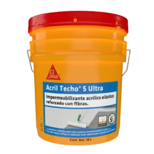 Cubeta de 18 litros de impermeabilizante Sika Acril Techo 5 Ultra color blanco con tapa roja