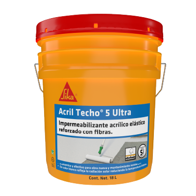 Cubeta de 18 litros de impermeabilizante Sika Acril Techo 5 Ultra color blanco con tapa roja