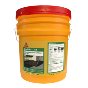 Cubeta de impermeabilizante asfáltico base agua Emulsika+ MX de Sika con etiqueta informativa y tapa roja