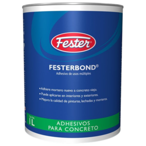 Envase de un litro de adhesivo Festerbond para concreto con etiqueta azul y detalles en verde