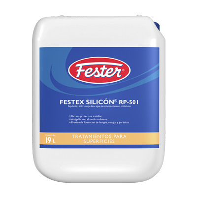 Garrafa de 19 litros de Festex Silicón RP-501, repelente y antimohos base agua para muros exteriores e interiores.