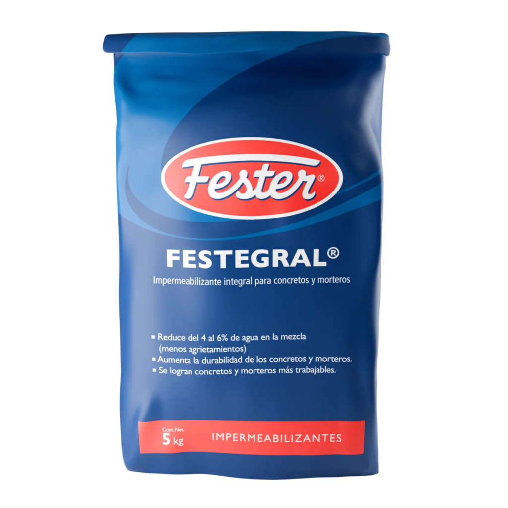 Empaque azul de 5 kg de Fester Festegral, impermeabilizante integral para concretos y morteros.