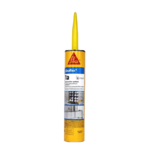 Cartucho de sellador de poliuretano Sikaflex 1a en color amarillo con boquilla aplicadora