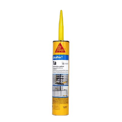 Cartucho de sellador de poliuretano Sikaflex 1a en color amarillo con boquilla aplicadora