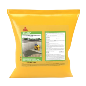 Saco amarillo de 5 kg de Sikalite, impermeabilizante integral para concreto y mortero de la marca Sika