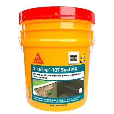 Cubeta amarilla de SikaTop-107 Seal MX de 16.3 kg para impermeabilización de superficies